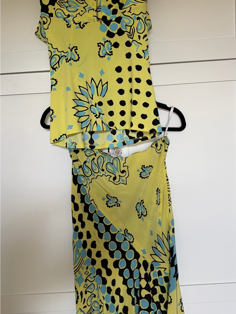 Roberto Cavalli Lime Green Scoop Neck Tank and Skirt Blue and Black Accents